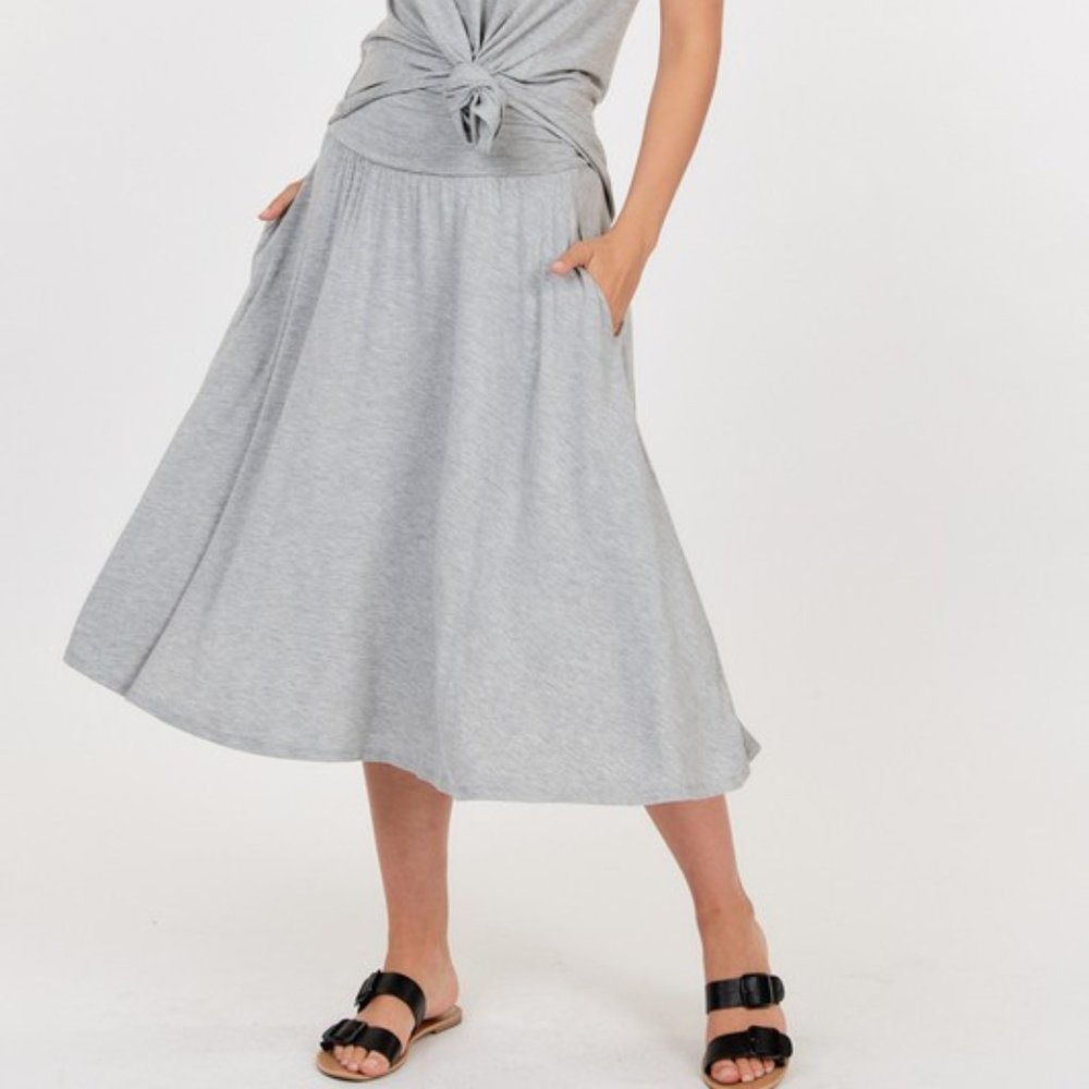 Midi Skirt With Pockets - Heather Grey